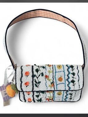 Made in India Handmade Floral beaded purse  with orange charm